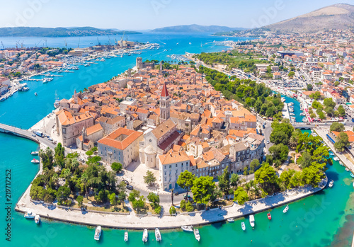 Obraz na plátně Aerial view of Trogir in summer, Croatia