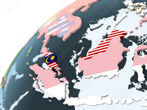 Malaysia with flag on globe