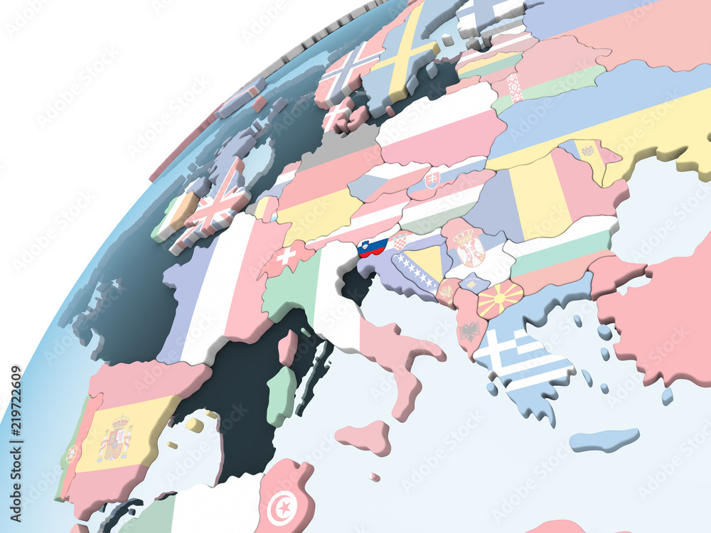 Obraz premium Slovenia with flag on globe