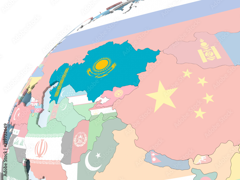 Obraz premium Kazakhstan with flag on globe