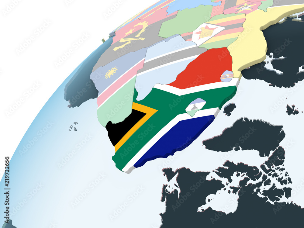 Obraz premium South Africa with flag on globe