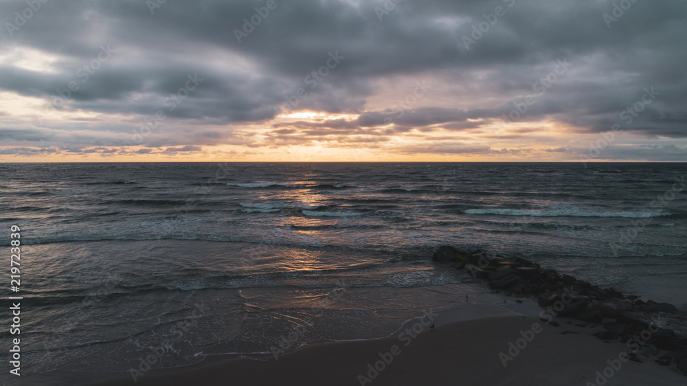 Beach Sunrise Landscape with Ocean Waves