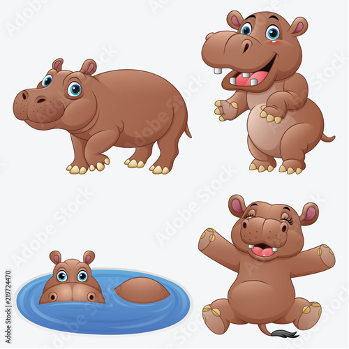 Cartoon funny hippos collection set