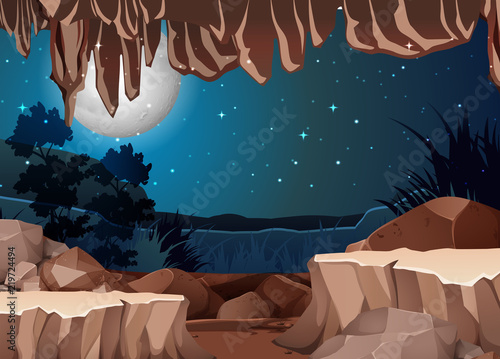 A landscape view from cave entrance