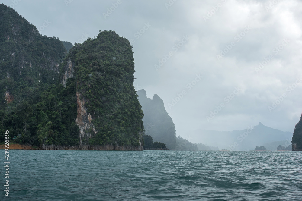 Ratchaprapa, Chiew Lan Dam, Khao Sok national park, Surathani, Southern Thailand panorama scene Ratchaprapa, Chiew Lan Dam, Khao Sok national park, Surathani, Southern Thailand panorama scene