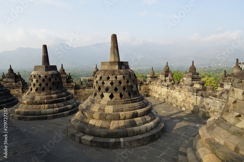 Borobudur Temple is a buddhist temple in Java, Indonesia
