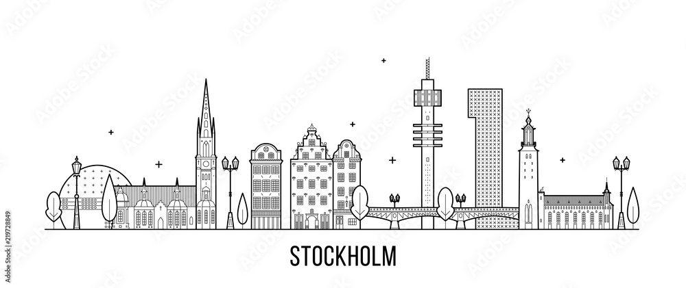 Stockholm skyline Sweden vector big city buildings