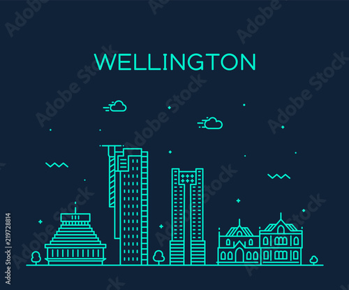 Wellington city skyline New Zealand vector linear