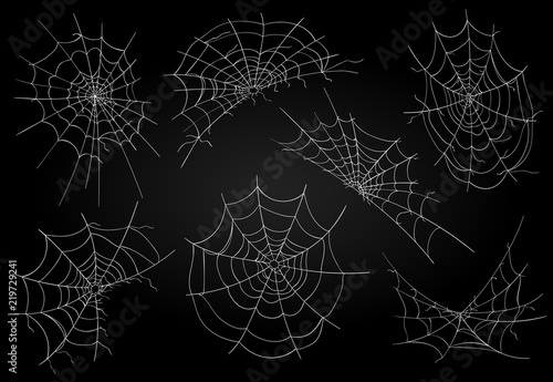 Vector cobweb. Spider web for scary halloween illustration, spiderweb isolated on black background for fear decor, vector illustration