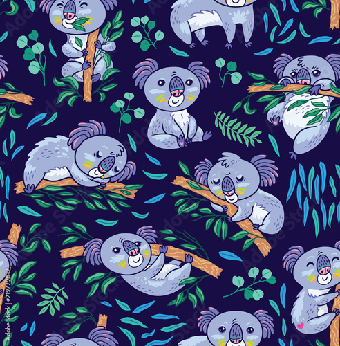 Canvas Print Fun koalas in the eucalyptus seamless pattern
