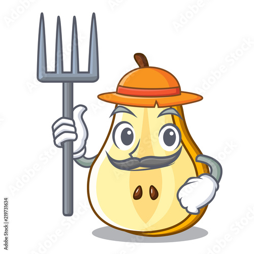 Farmer character cartoon fresh green pear whole