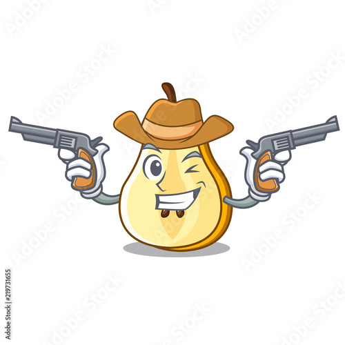 Cowboy character cartoon fresh green pear whole