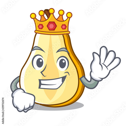 King sliced fresh juicy pear mascot cartoon