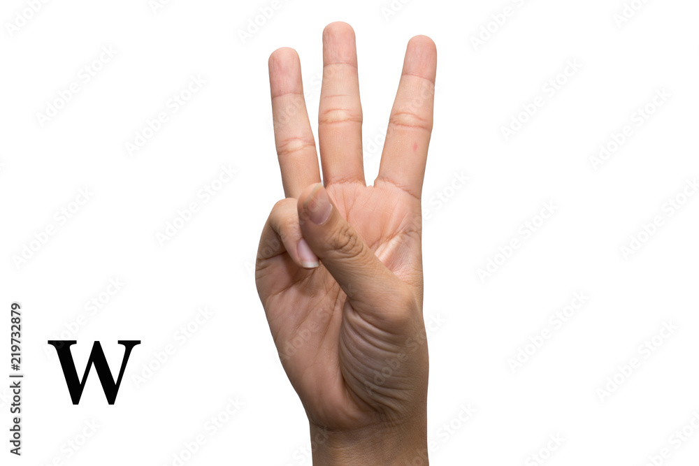 Finger Spelling the Alphabet in American Sign Language (ASL). Letter W ...