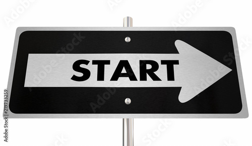 Fotografie Start Here Begin Now Arrow Road Sign 3d Illustration