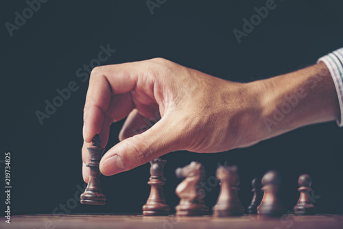 business success concept with chess, vintage filter image background