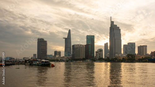 Beautiful landscape sunset of Ho Chi Minh city or Sai Gon, Vietnam. Royalty high-quality free stock image of Ho Chi Minh City with skyscraper buildings. Ho Chi Minh city is the biggest city in Vietnam © jangnhut