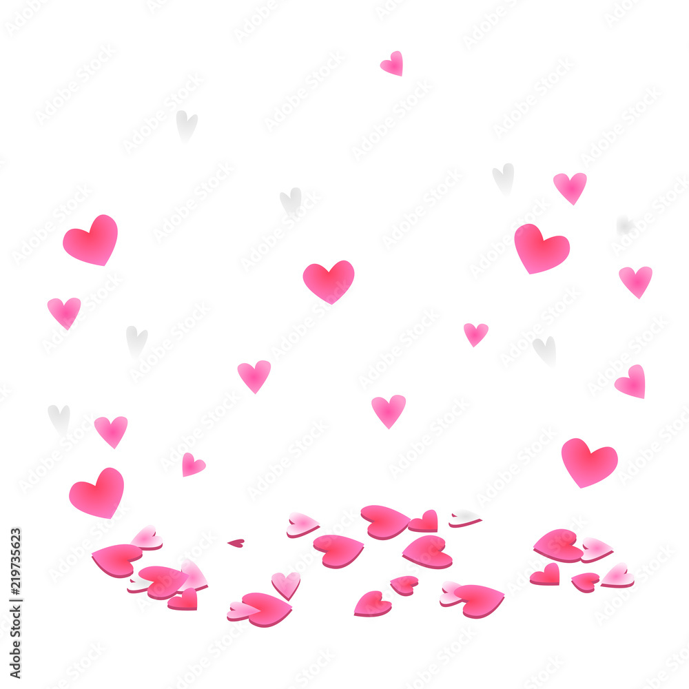 Pink hearts random falling. Romantic hearts design element. Vector illustratuion for sweet moment, wedding, anniversary, birthday.