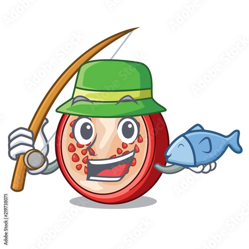 Fishing mascot half of fresh pomegranate fruits