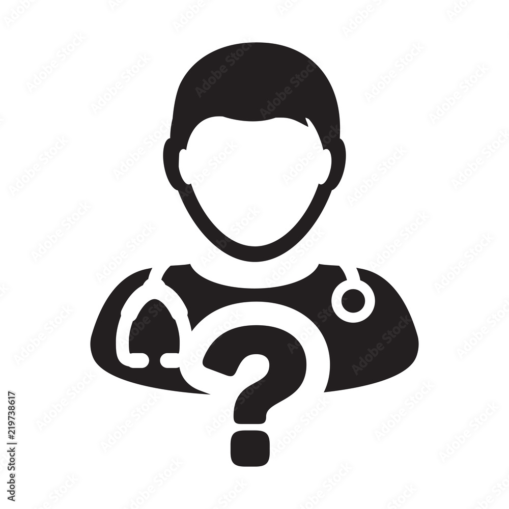 Medical icon vector doctor consultation male person profile avatar with question symbol in glyph pictogram illustration Medical icon vector doctor consultation male person profile avatar with question symbol in glyph pictogram illustration