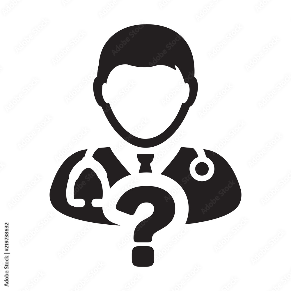 Health icon vector doctor male person profile avatar with question symbol for medical consultation in glyph pictogram illustration Health icon vector doctor male person profile avatar with question symbol for medical consultation in glyph pictogram illustration
