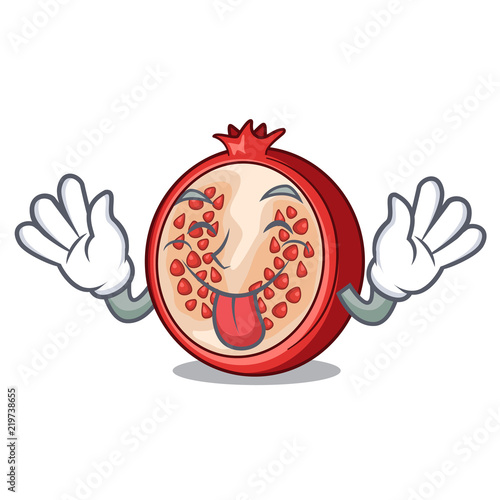 Tongue out cartoon fresh pomegranate and its half