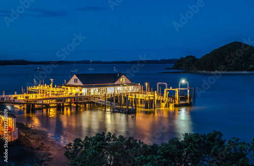 Paihia wharf in Bay of Islands, Far North District, Northland, New Zealand, at night photo