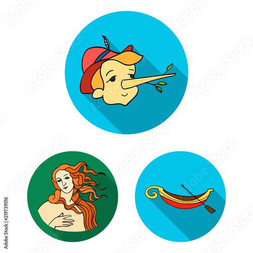 Country Italy flat icons in set collection for design. Italy and landmark vector symbol stock web illustration.