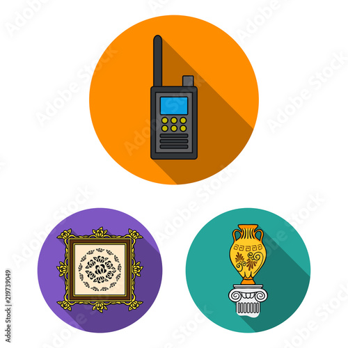 Museum and gallery flat icons in set collection for design. Storage and exhibition of showpiece vector symbol stock web illustration.