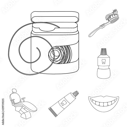 Dental care outline icons in set collection for design. Care of teeth vector symbol stock web illustration.