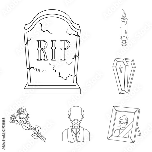 Funeral ceremony outline icons in set collection for design. Funerals and Attributes vector symbol stock web illustration.
