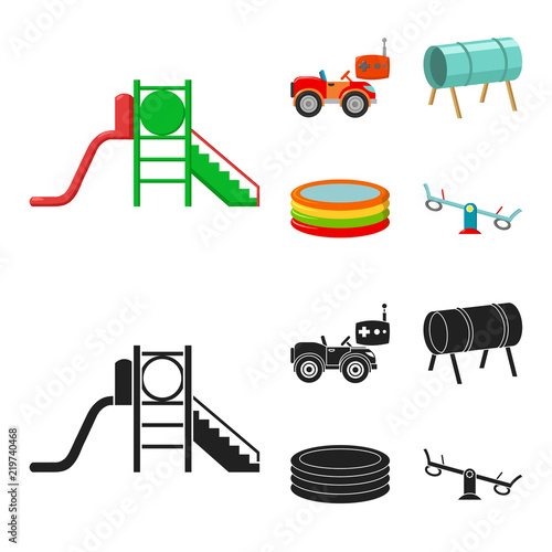 Machine for radio control, tunnel, trampoline, swing. Playground set collection icons in cartoon,black style vector symbol stock illustration web.