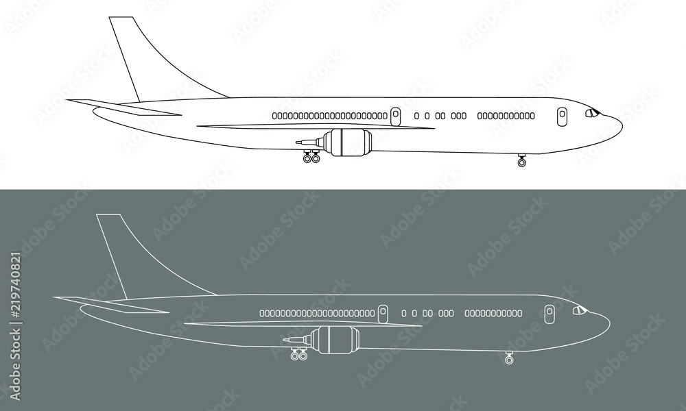 Plane drawn with lines to high detailed side view mock up. Illustrated vector. Plane drawn with lines to high detailed side view mock up. Illustrated vector.