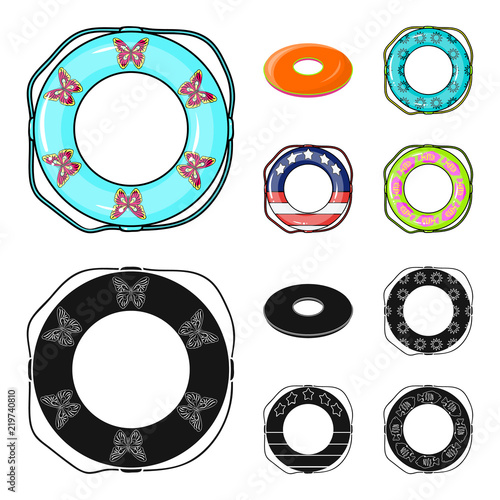 Multicolored swimming circle cartoon,black icons in set collection for design. Different lifebuoys vector symbol stock web illustration.