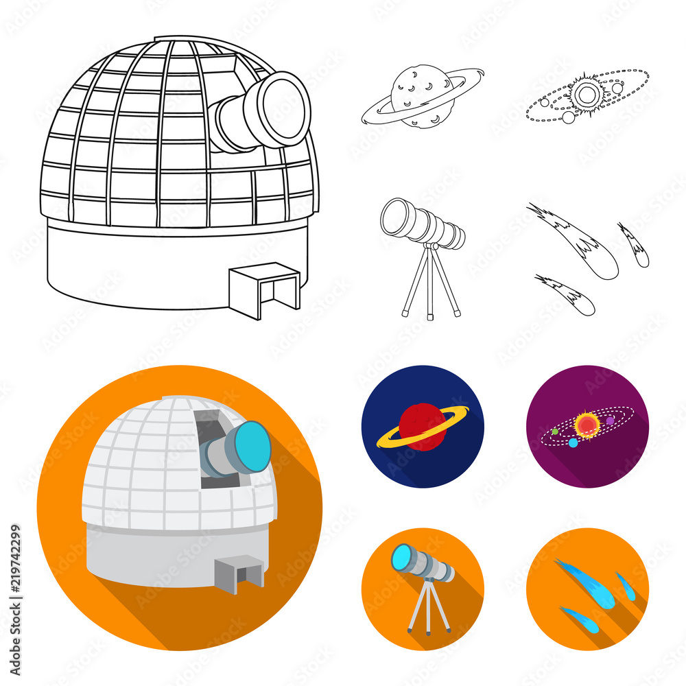 Observatory with radio telescope, planet Mars, Solar system with orbits of  planets, telescope on tripod. Space set collection icons in outline,flat  style vector symbol stock illustration web. Stock Vector | Adobe Stock