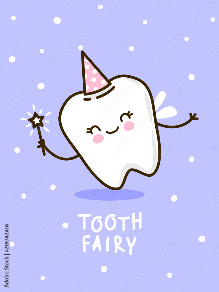 Cute tooth fairy on violet background Stock Vector | Adobe Stock