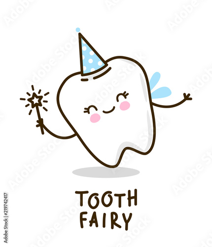 Fototapeta Naklejka Na Ścianę i Meble -  Cute tooth fairy on white background