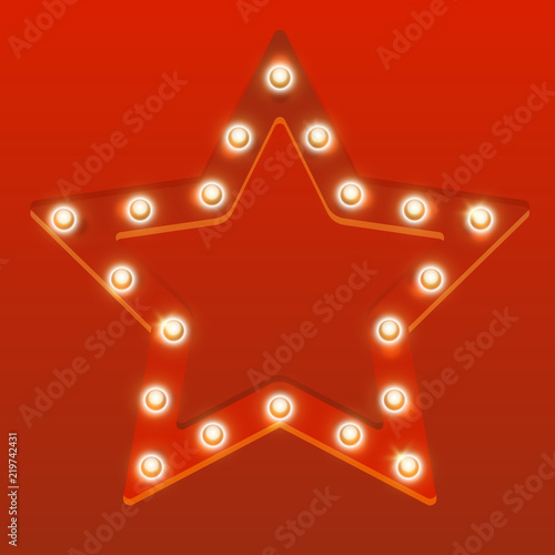 Red star with shiny light bulbs