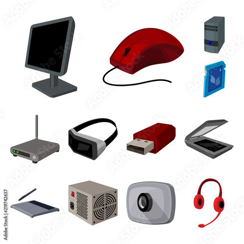 Personal computer cartoon icons in set collection for design. Equipment and accessories vector symbol stock web illustration.