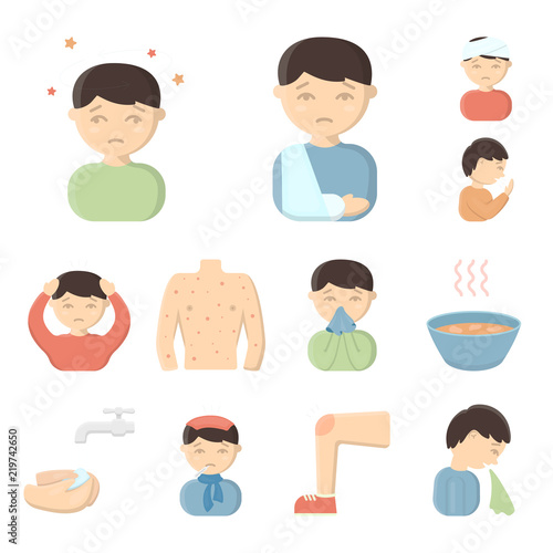 The sick man cartoon icons in set collection for design.Illness and treatment vector symbol stock web illustration.