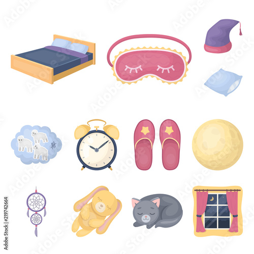 Rest and sleep cartoon icons in set collection for design. Accessories and comfort vector symbol stock web illustration.