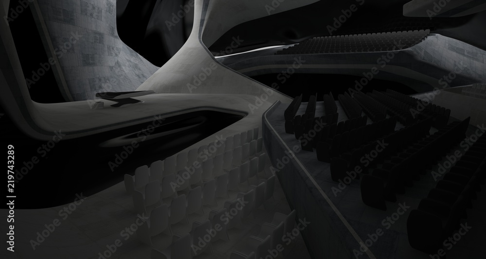 Fototapeta premium Conceptual abstract design of the interior of the concert hall and grand piano in a modern style. 3D illustration and rendering.