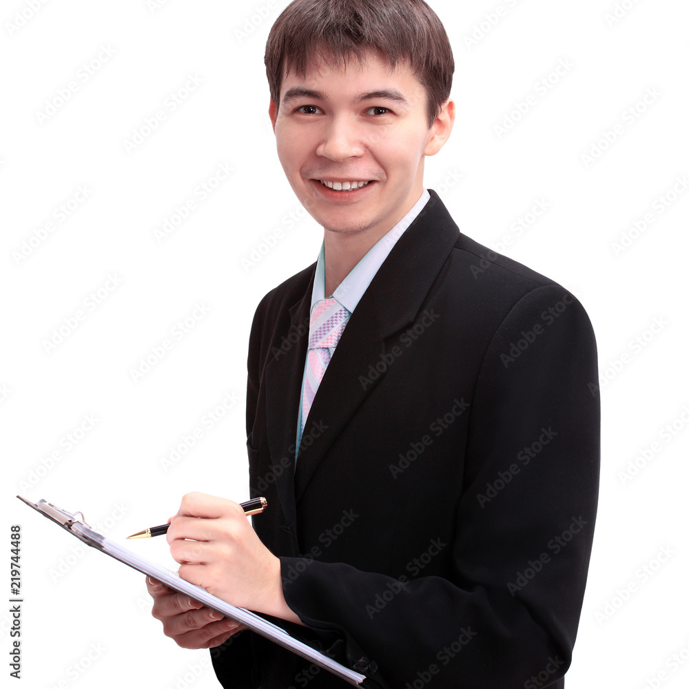 Happy young business man, closeup portrait of Asian with smiling expression on white background. Happy young business man, closeup portrait of Asian with smiling expression on white background.