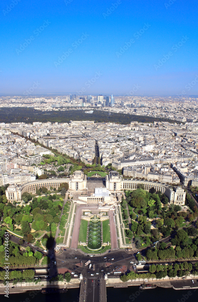 view from the Eiffel Tower on Paris and Palais de Chaillot