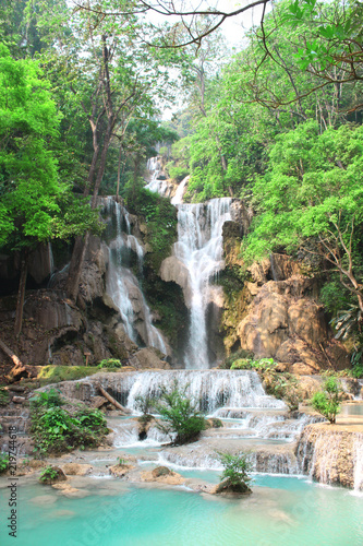 Tad Kuang Si waterfall in forest next to Luang Prabang  Laos