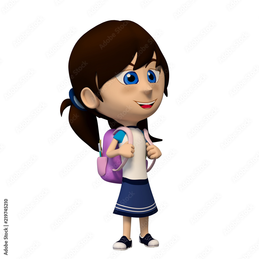 student girl with backpack looking. 3d cartoon illustration student girl with backpack looking. 3d cartoon illustration