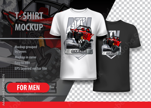 T-Shirt template, fully editable with Red Off-Road ATV buggy. EPS 10 Vector Illustration.