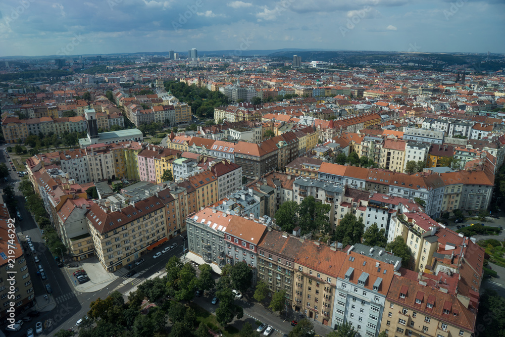Panoramic view of prague city with nice clouds in summer