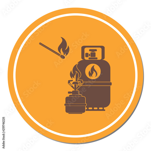 Camping stove with gas bottle icon vector