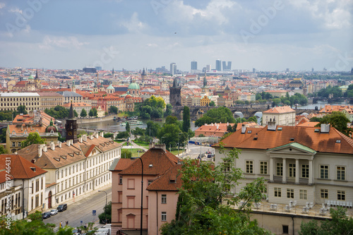 Panoramic view of prague city with nice clouds in summer